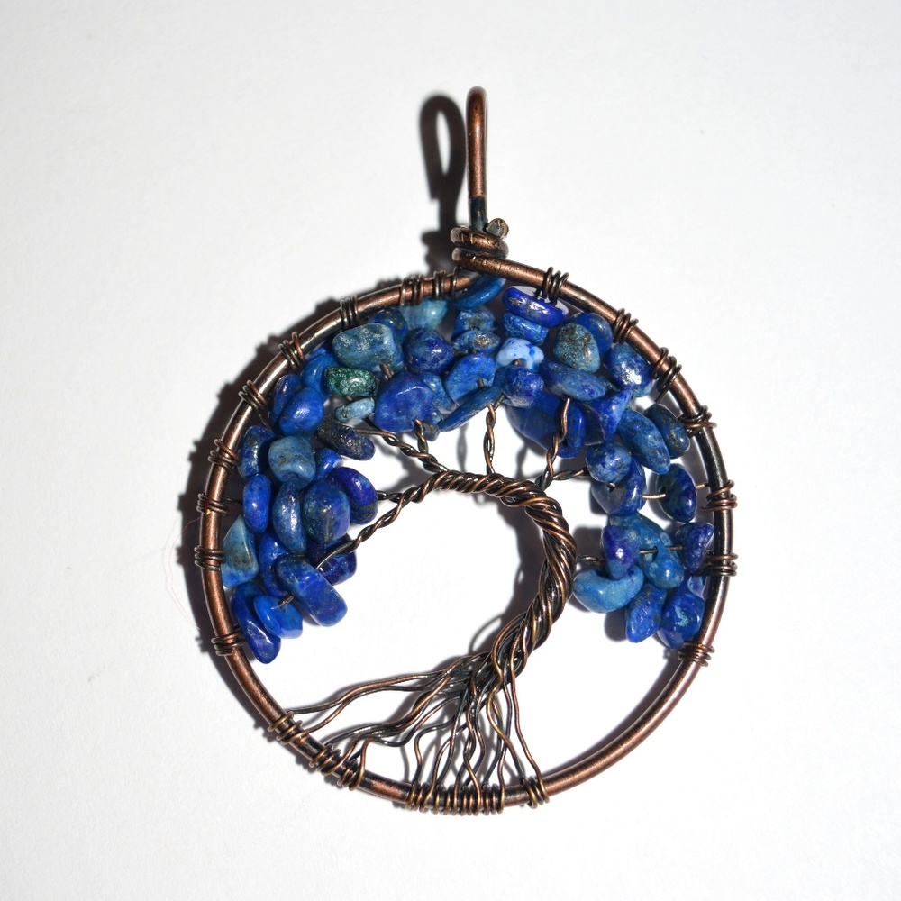 Lapis Lazuli Copper Tree of Life Pendant